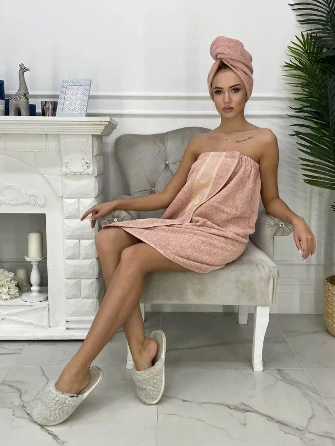 Набор банный халат-полотенце/чалма Бежевый (Д-К0406-06)