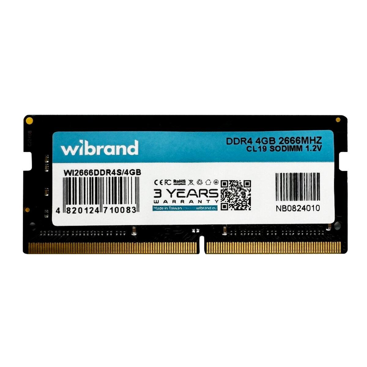 Оперативная память для ноутбуков Wibrand DDR4 4GB 2666МГц CL19 SODIMM (WI2666DDR4S/4GB)