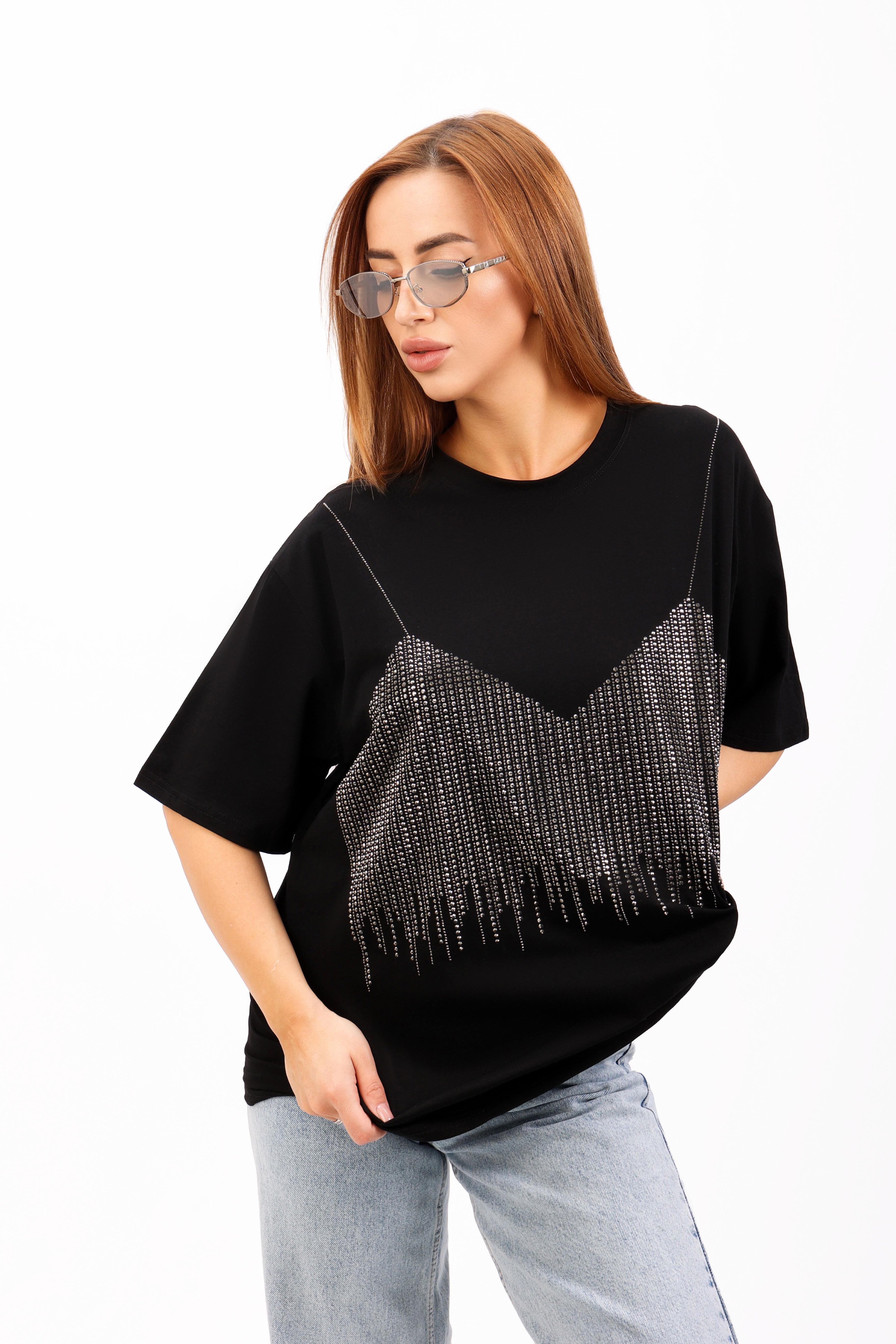 Футболка женская Where Uwear 347215 с декором OS Черный (347215_Onesize)