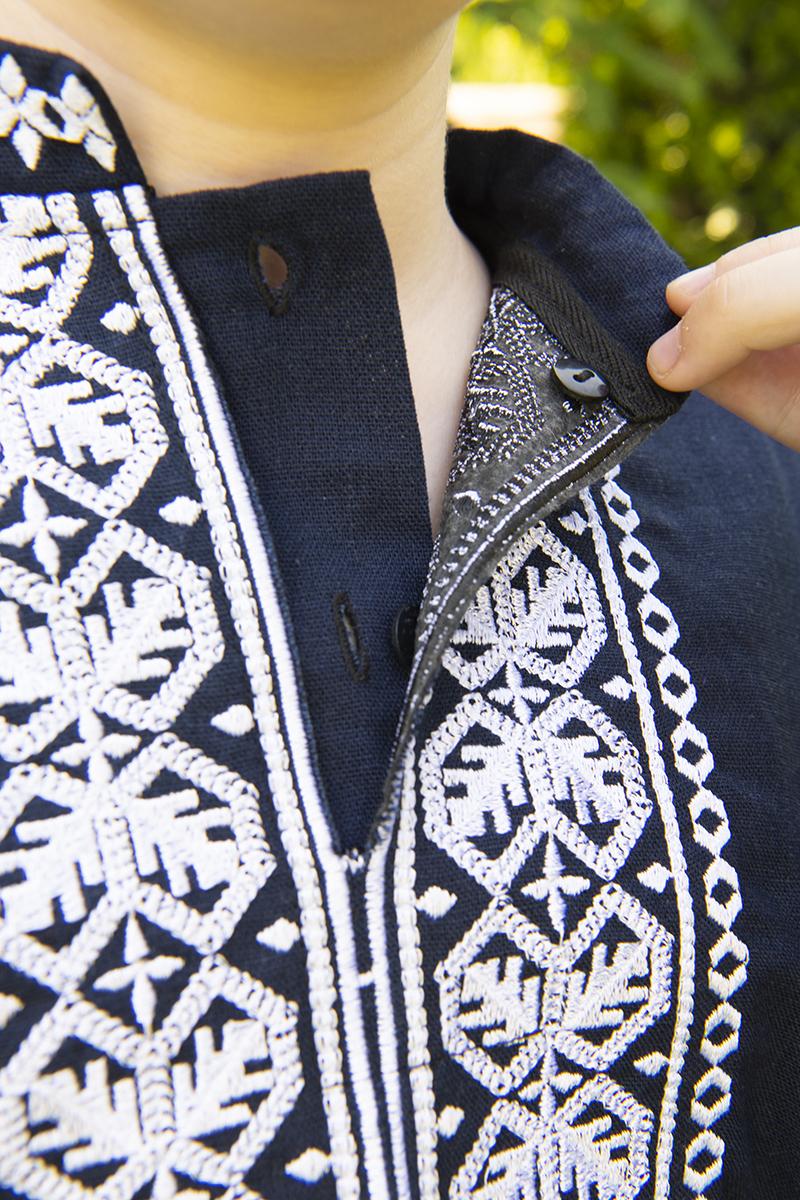 Вышиванка на мальчика лен с белым орнаментом 92 см Синий (1801899249) - фото 2 Вышиванка на мальчика лен с белым орнаментом 92 см Синий (1801899249) - фото 2