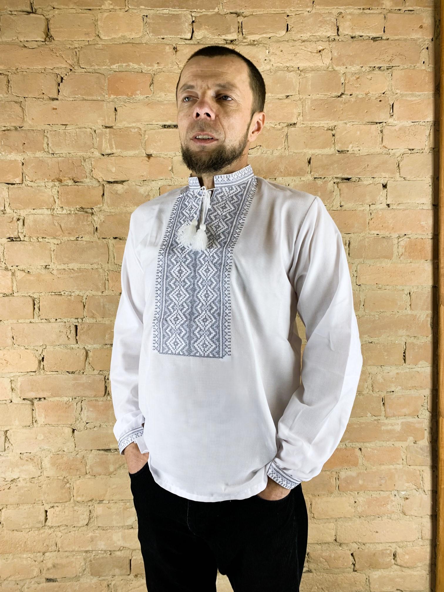 Вишиванка чоловіча Скрипка натуральна з сірим орнаментом р. 42 Білий (4409/42)