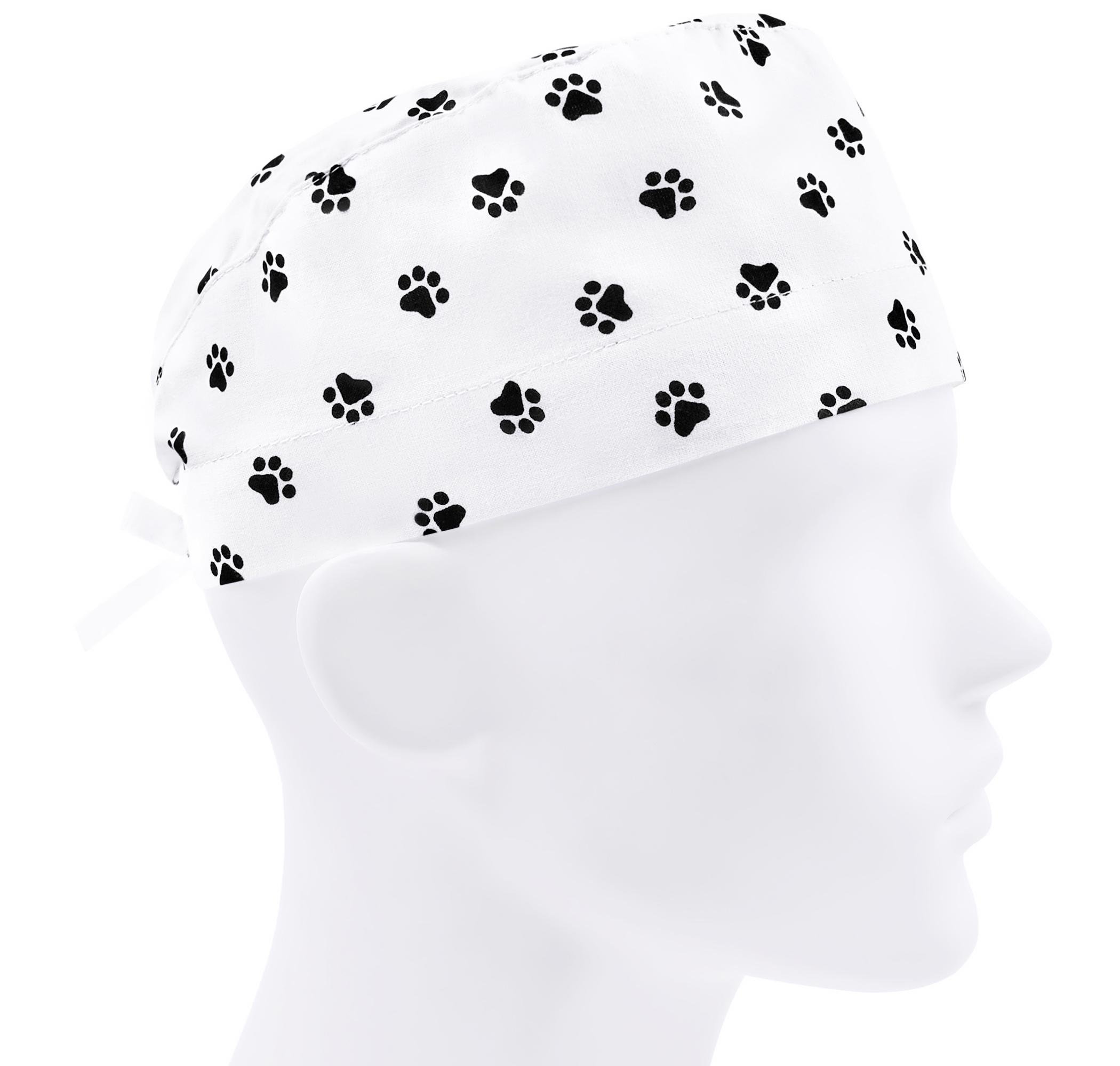 Шапочка медична чоловіча FloralScrubs Лапки на білому універсальна (М110)