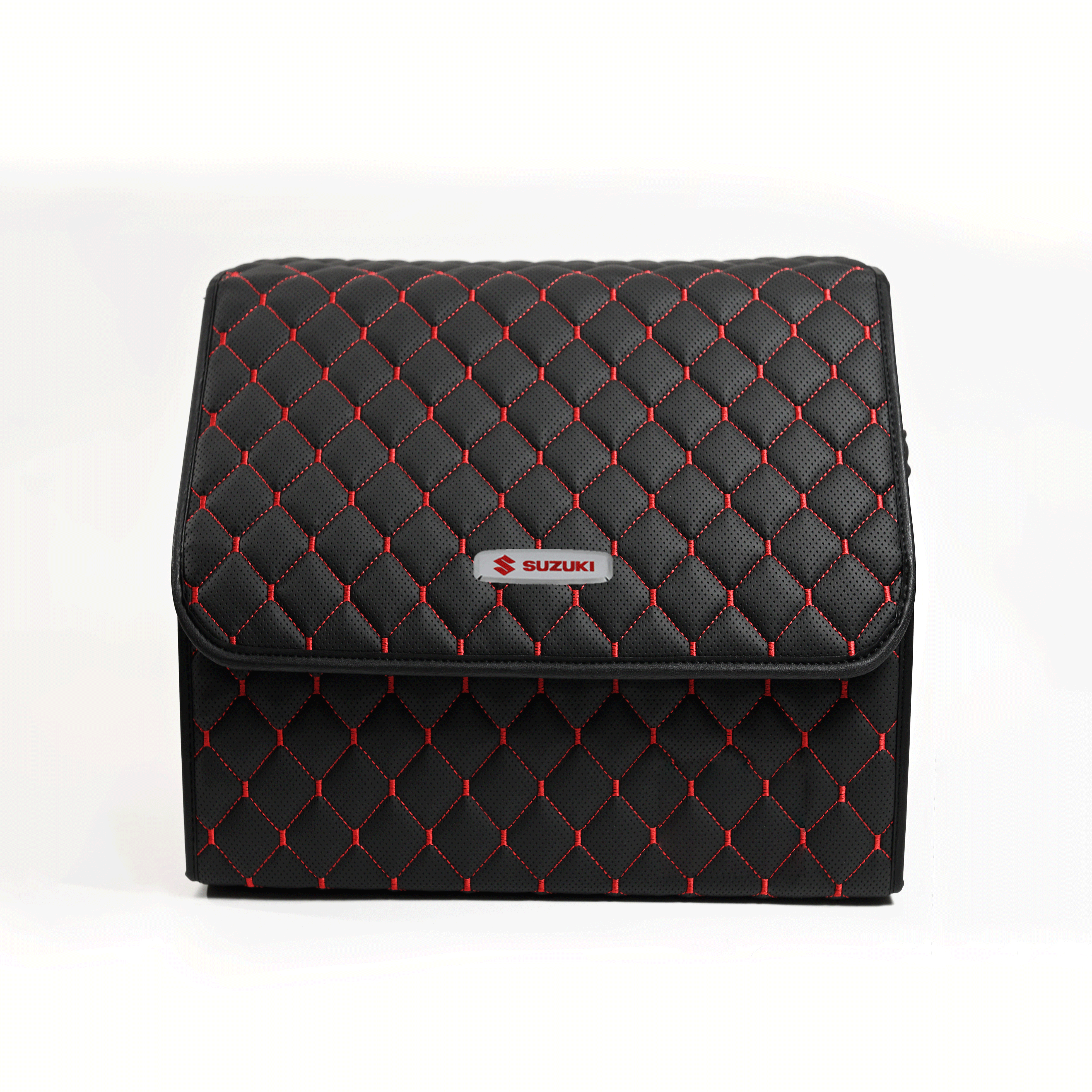 Сумка-органайзер с лого Suzuki в багажник CarsBAG Экокожа 30x35x30 см Черно-красный (acb-1036-1-30х35х30-033)