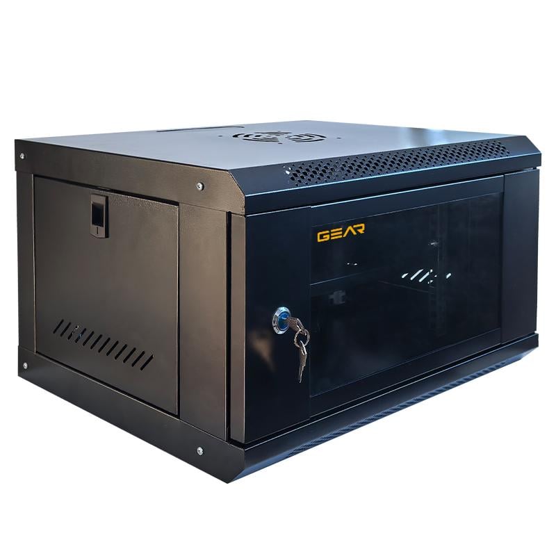 Шкаф серверный настенный с полкой Gear 6U 19" 600x450x300 мм Черный (GWMSN-6U-600-450)
