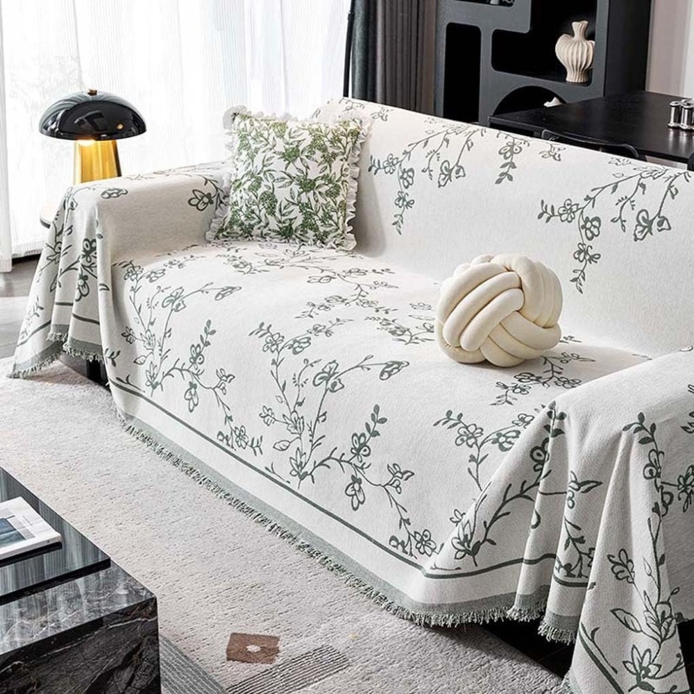 Плед покривало на диван та ліжко для м'яких меблів з сірим квітковим візерунком 180х230 см Білий - фото 4