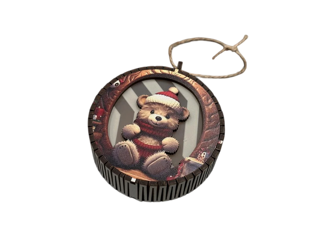 Игрушка елочная новогодняя Мишка с подсветкой из фанеры 93х30 мм Разноцветный (NR-107)