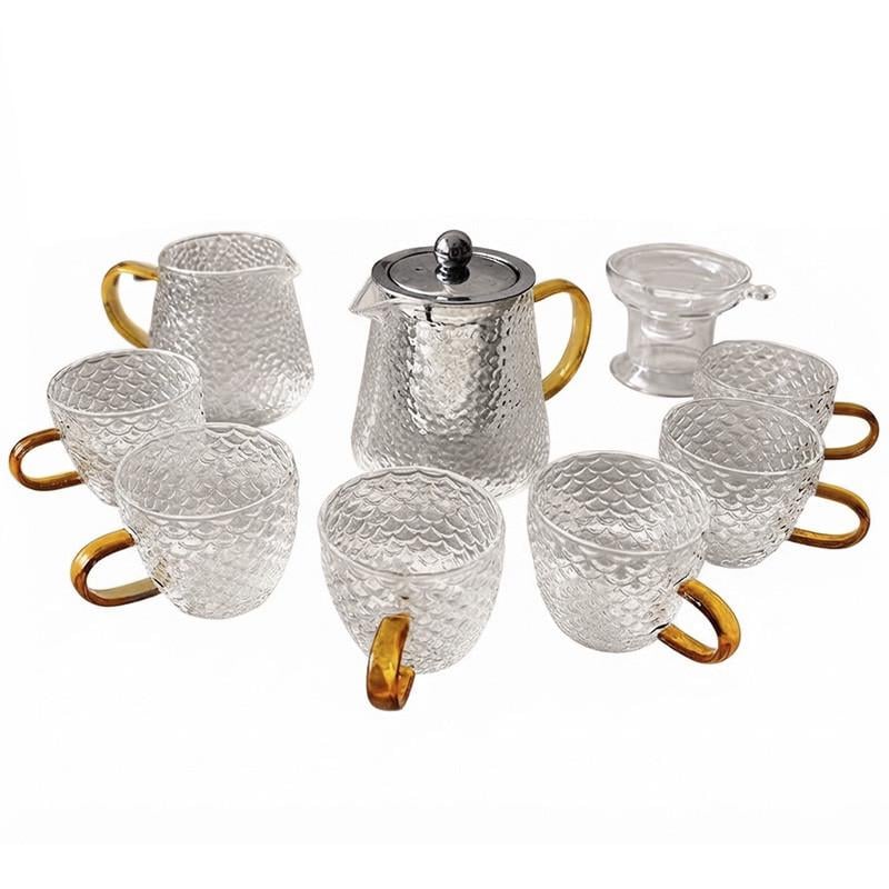 Сервиз для чая Lesko А6050 Teko Pitcher hammer pattern на 6 персон чашки с чайником (37989960)