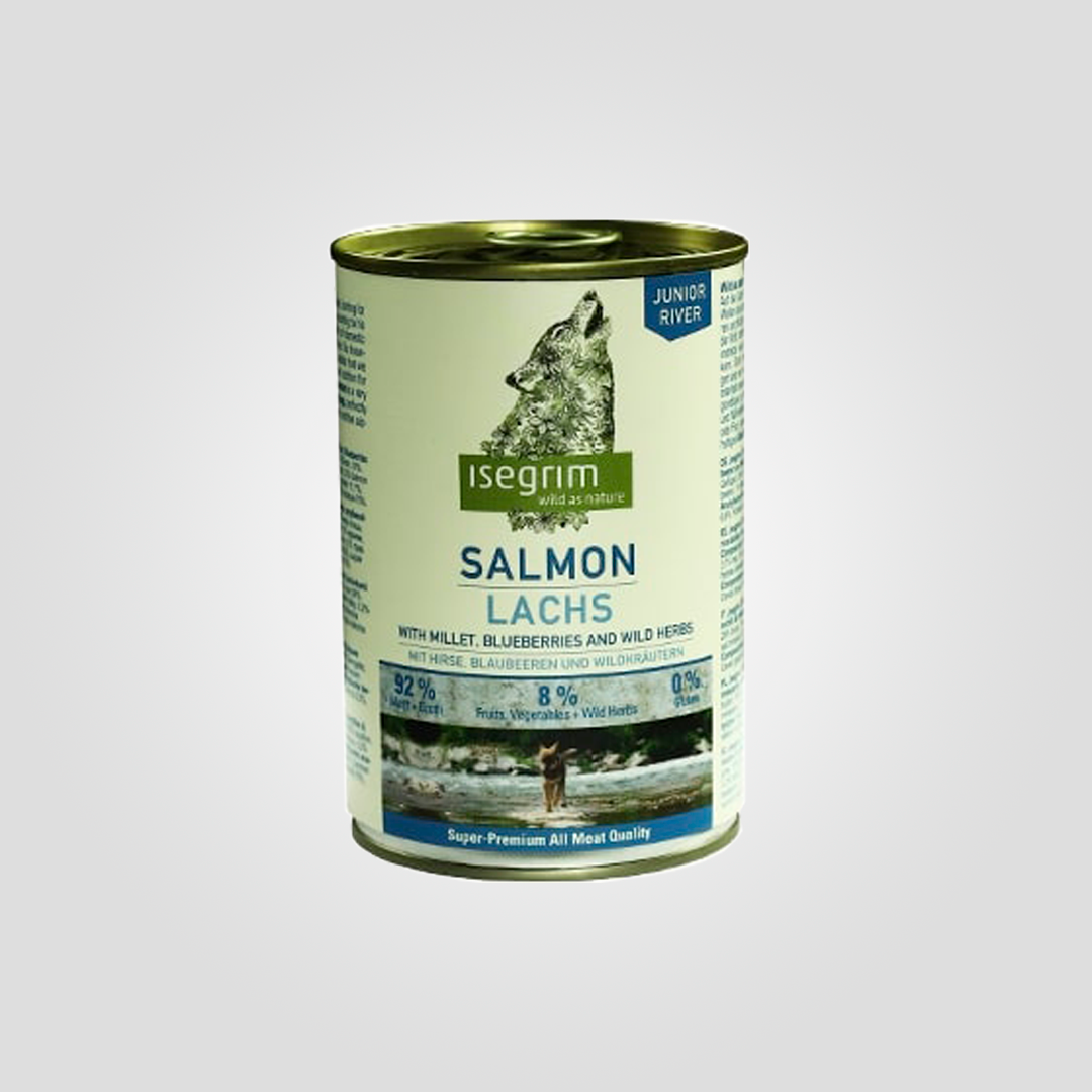 Корм консервированный для щенков Isegrim Junior Salmon лосось с просом/черникой и дикими травами 400 г (20502824)