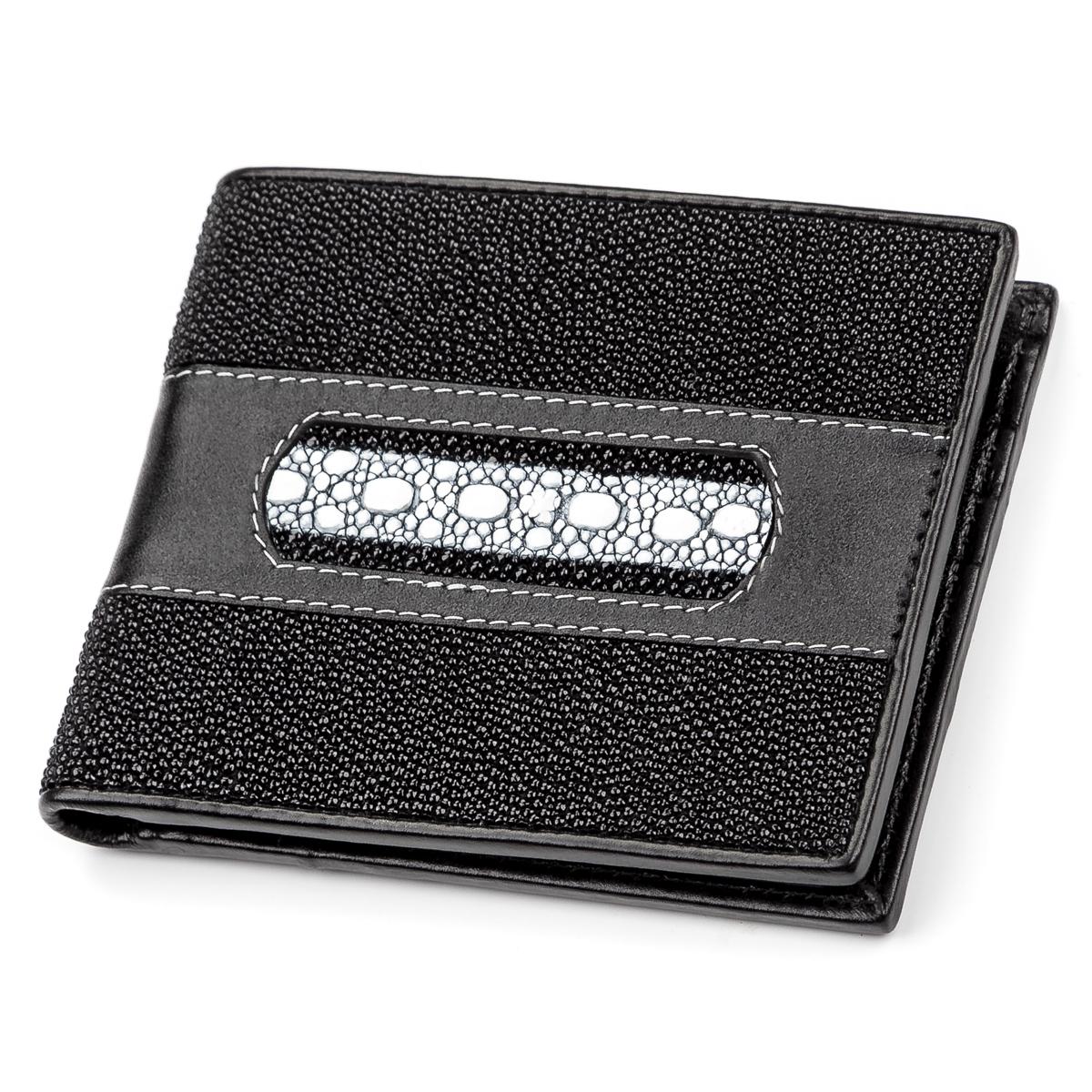 Портмоне мужское  Stingray Leather 18039 из натуральной кожи морского ската Черный