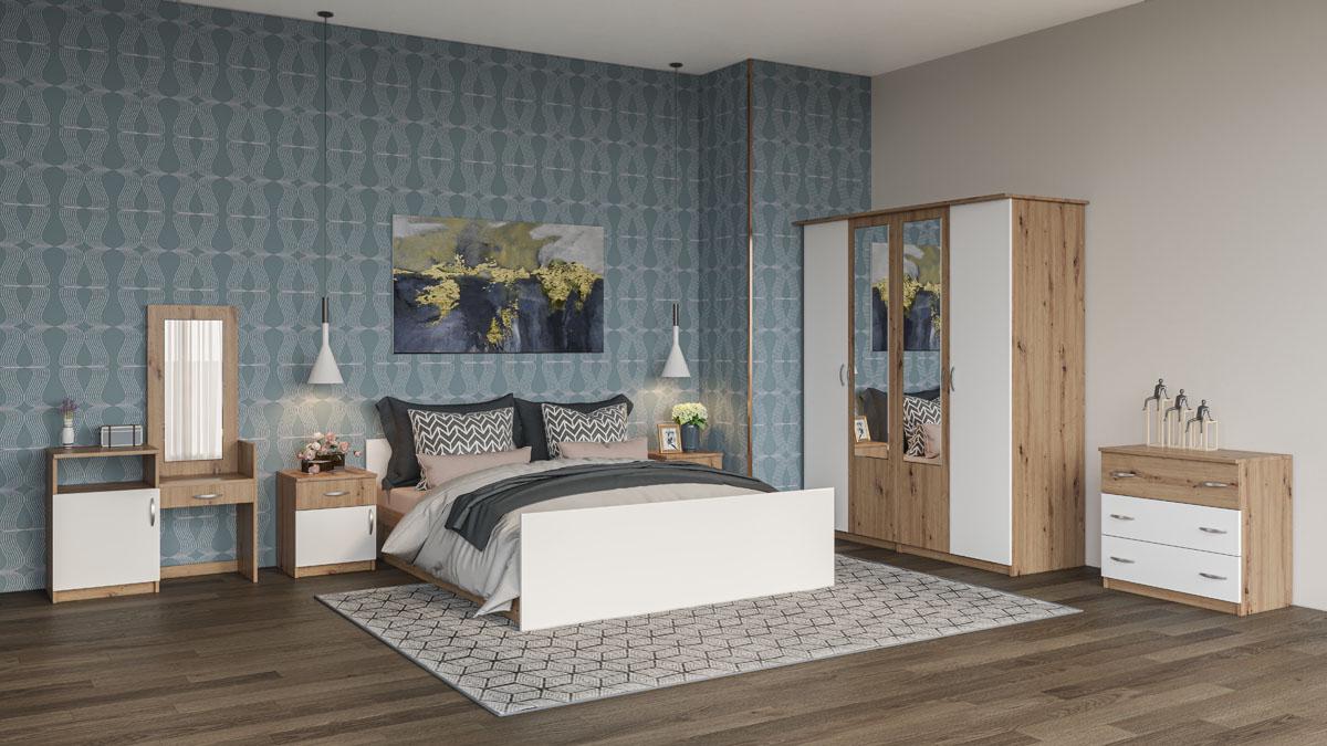 Спальный гарнитур Ким каркас с ламелями из ДСП Дуб артизан/Белый (51654)