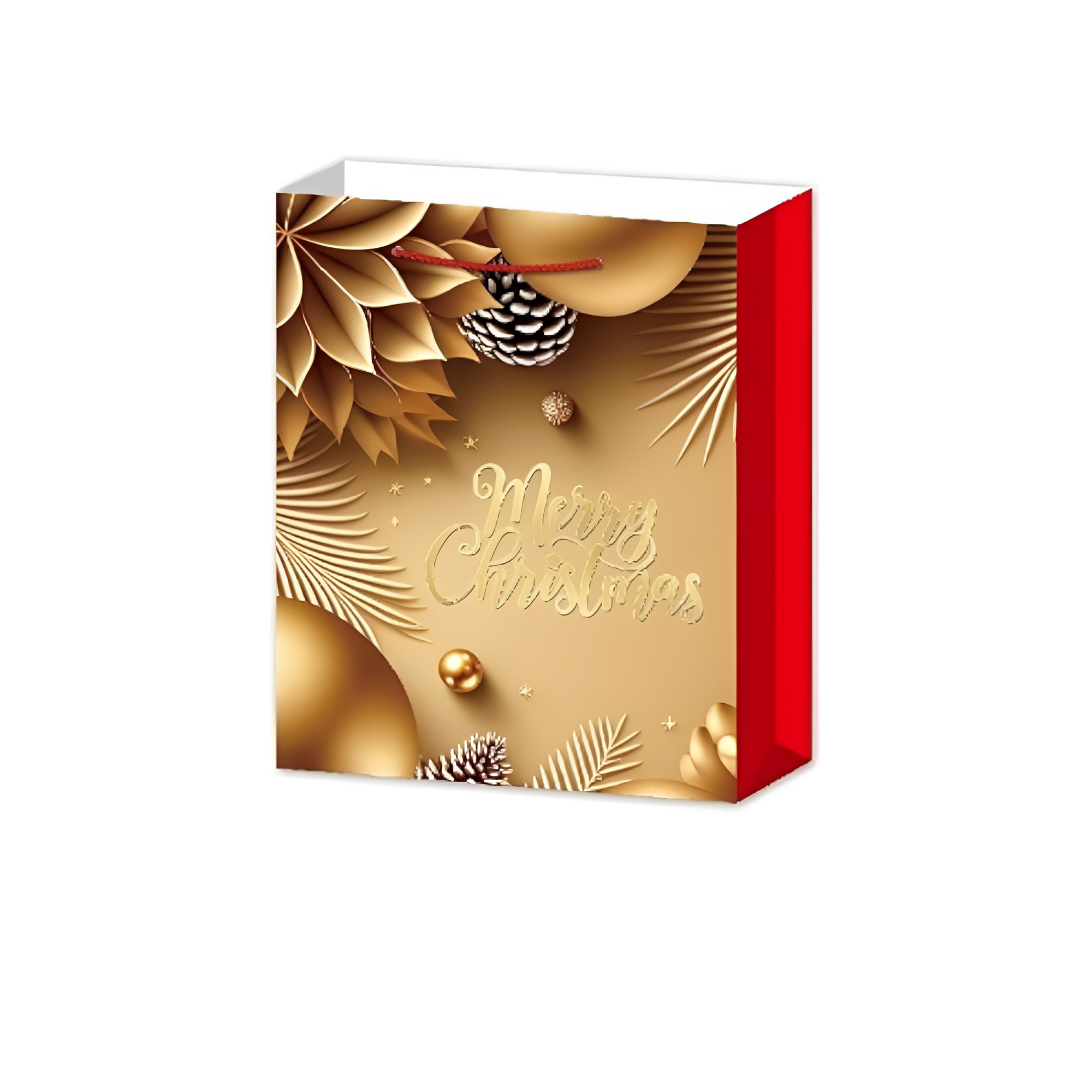 Подарунковий пакет Merry Christmas 26х32х10 см Золотий з червоним (24460591)