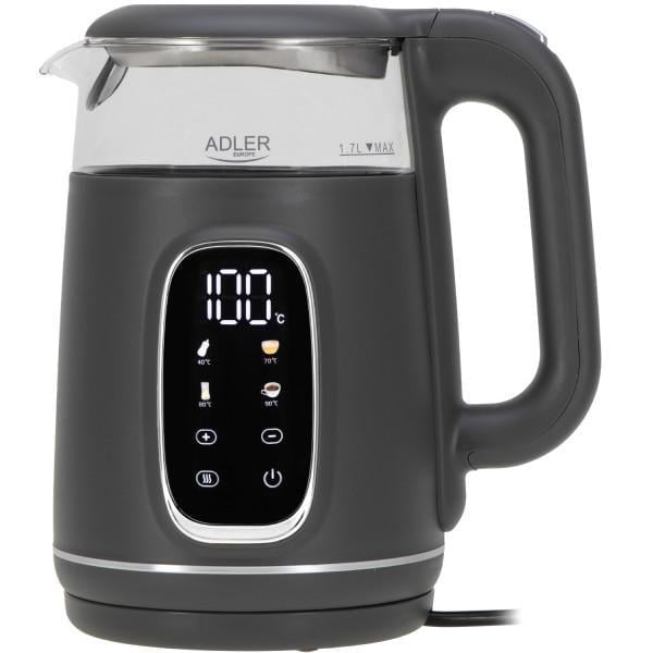 Електрочайник Adler AD 1305 скляний з установкою температури 2200 Вт 1,7 л Grey (AD1305GS)