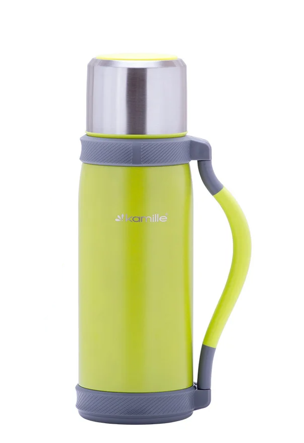 Термос Kamille з ручкою і ремінцем 1200 мл Жовтий (MKM-2015)