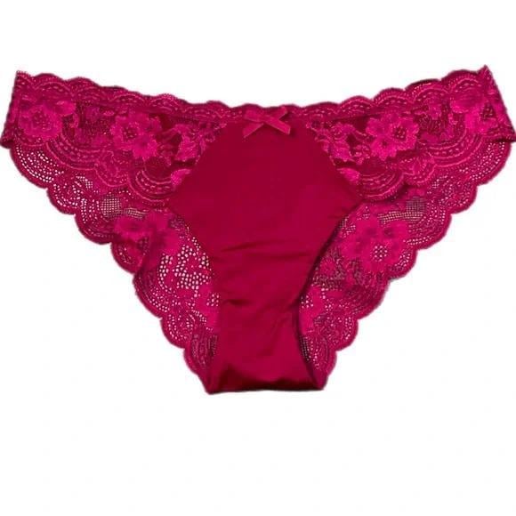 Трусики чики Victoria's Secret Dream Angels Supersoft Satin & Floral Lace Cheekini Panty S Бордовый (26248418)