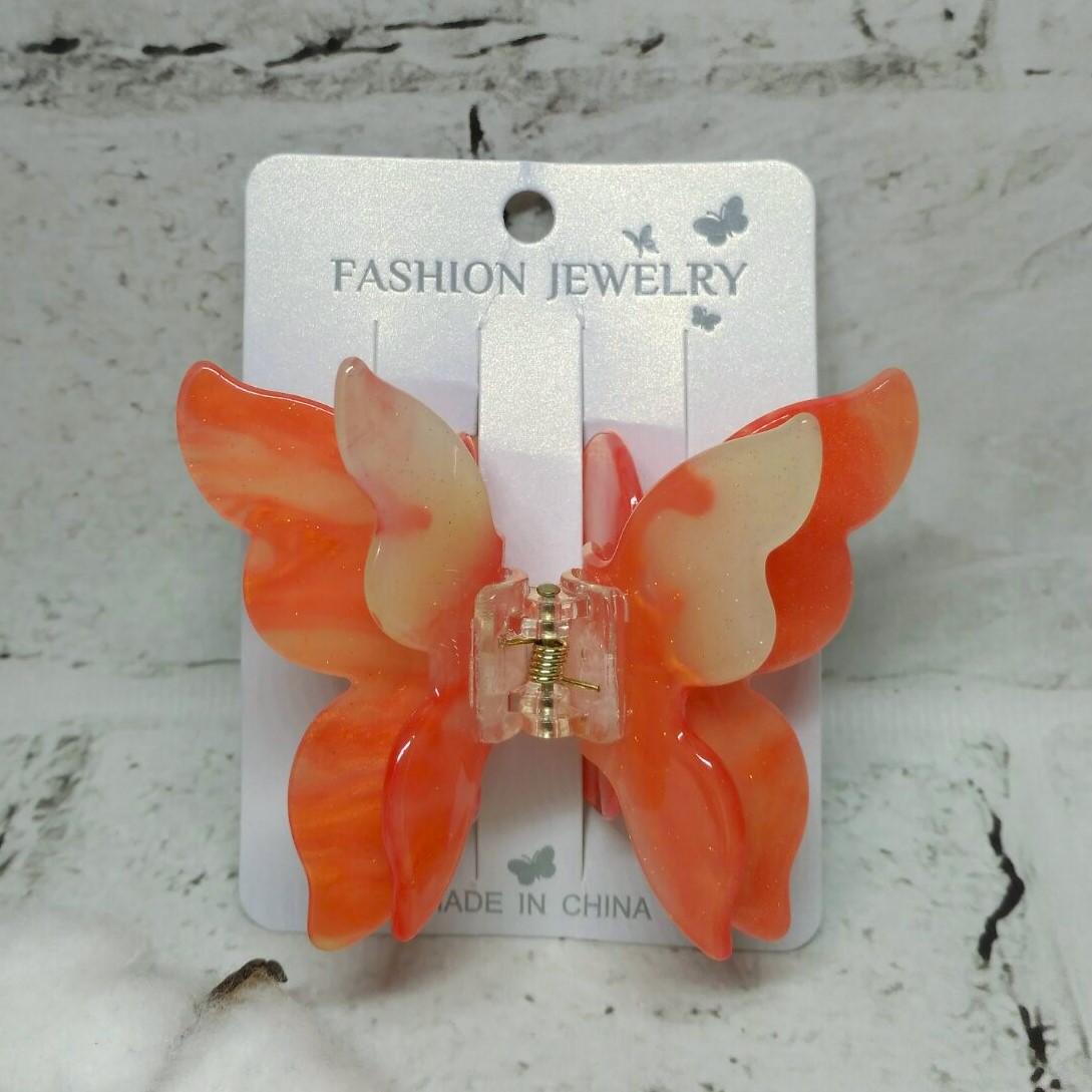 Крабик для волос Бабочка перламутр заколка зажим 8х6,5 см Оранжевый (32318-3)