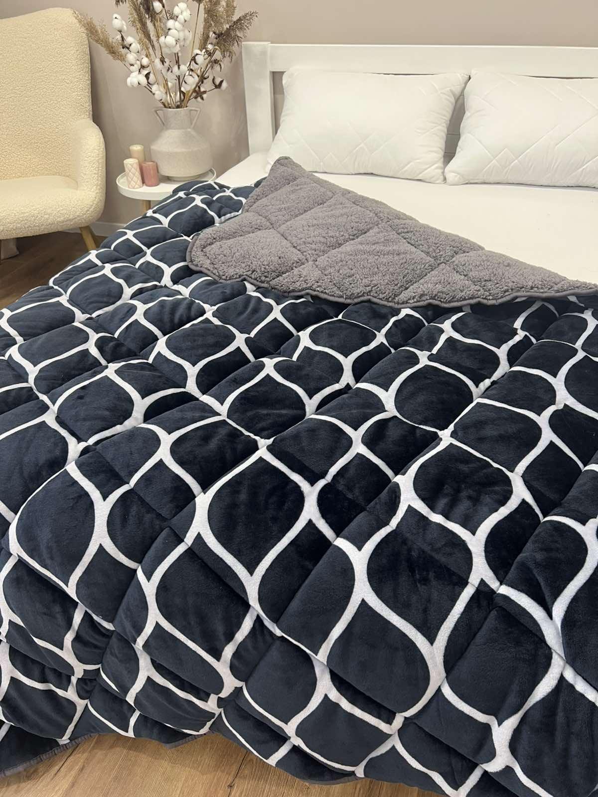 Ковдра з велюру та овчини 195x215 см Темно-сірий (одеяло Л16-1) - фото 2