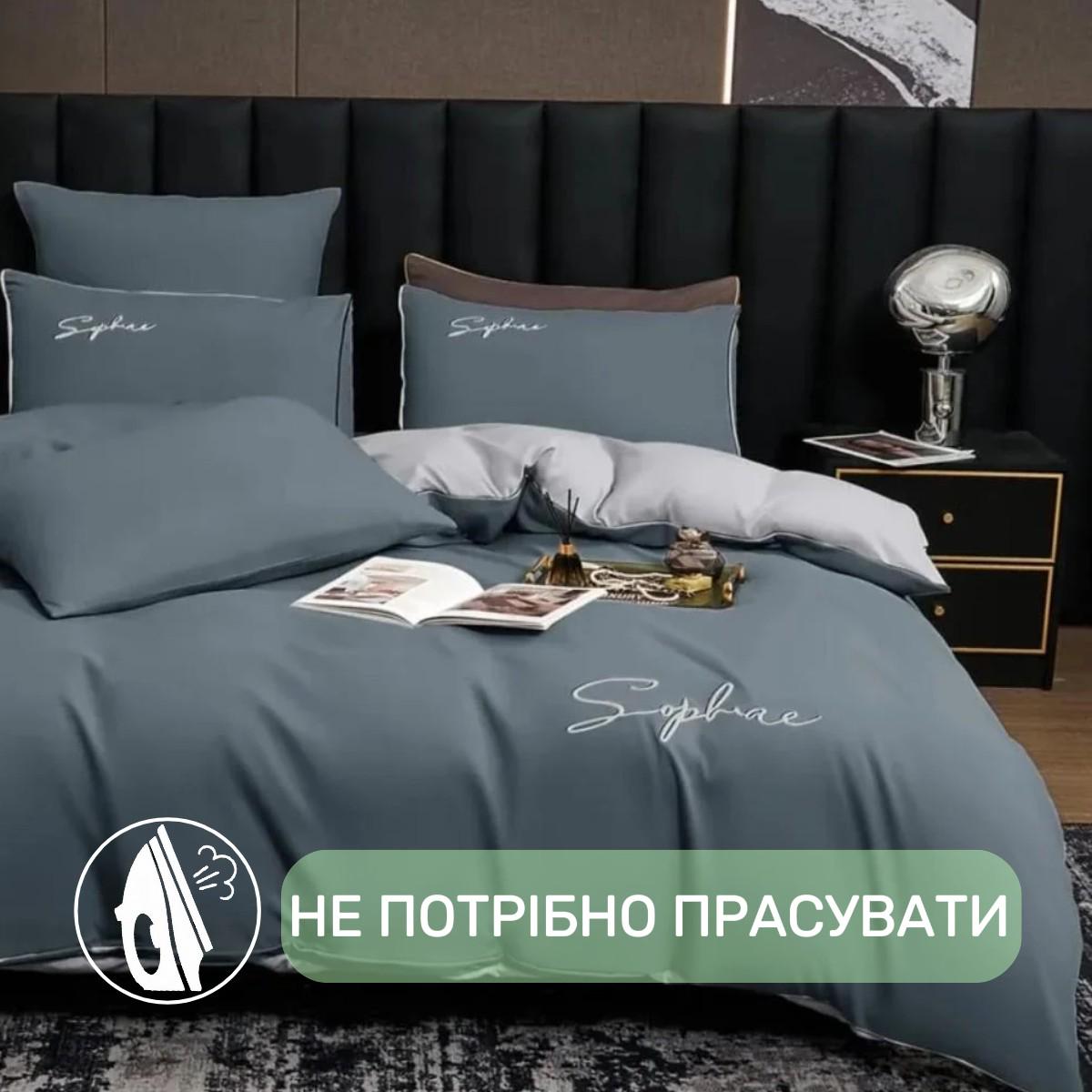 Комплект постельного белья Koloco Sophae сатин двуспальное Серо-синий (42547) - фото 2 Комплект постельного белья Koloco Sophae сатин двуспальное Серо-синий (42547) - фото 2