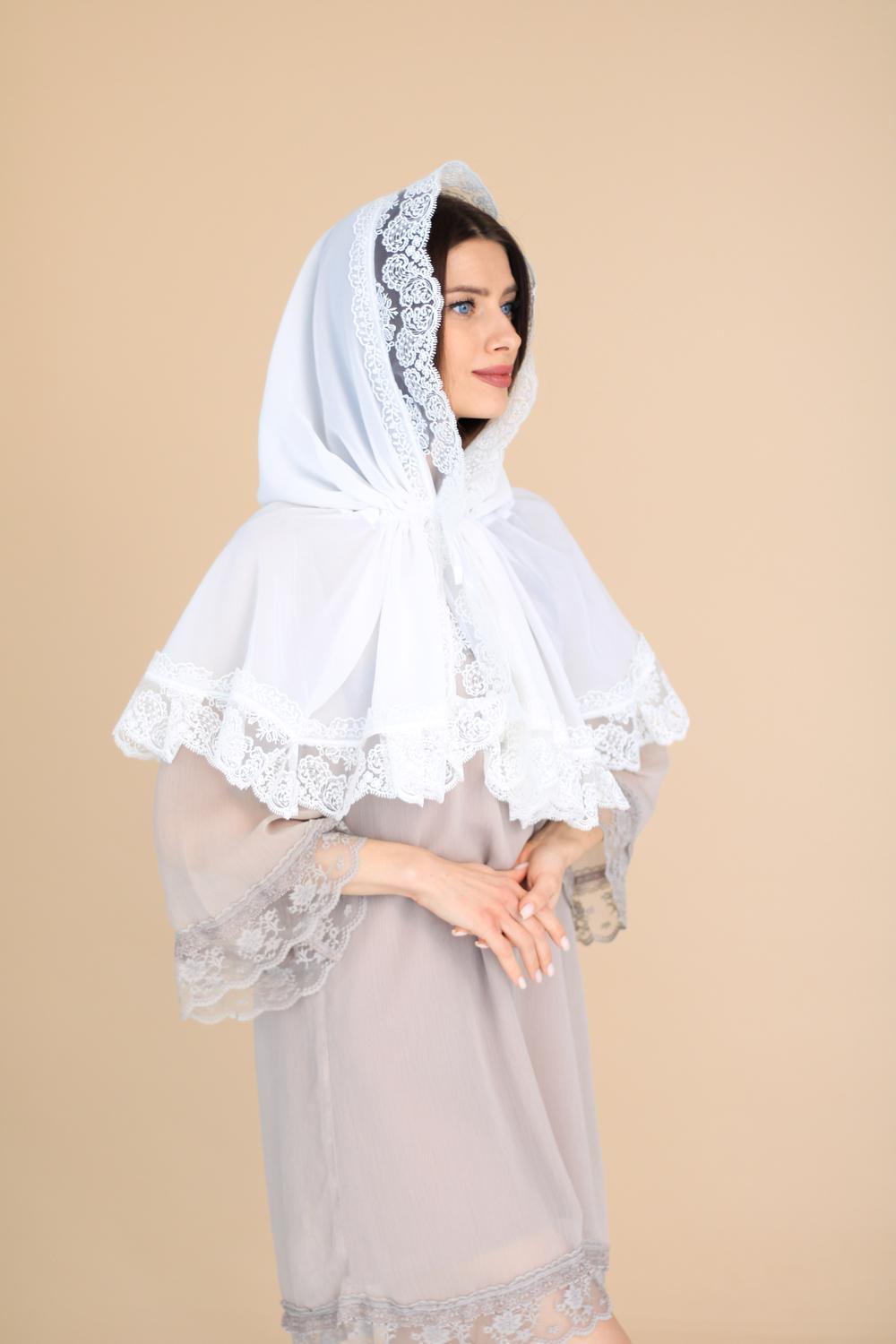 Палантин для храму на голову Білий (п014) - фото 4