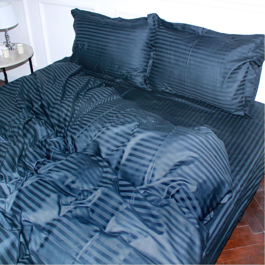 Комплект постельного белья MirSon 30-0021 satin-stripe семейный 160х220 см Dark Blue (215752)