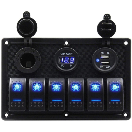 Блок перемикачів 6 клавіш з LED підсвічуванням вольтметр USB прикурювач 12/24V Блок перемикачів 6 клавіш з LED підсвічуванням вольтметр USB прикурювач 12/24V