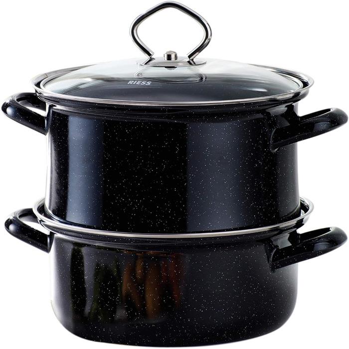 Кастрюля Riess со стеклянной крышкой 22 см Черный