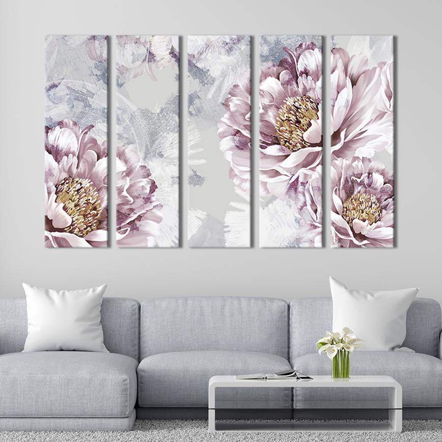 Модульная картина из 5 частей на холсте интерьерная картина Блестящие лепестки пионов 155x95 см (271-51) Модульная картина из 5 частей на холсте интерьерная картина Блестящие лепестки пионов 155x95 см (271-51)