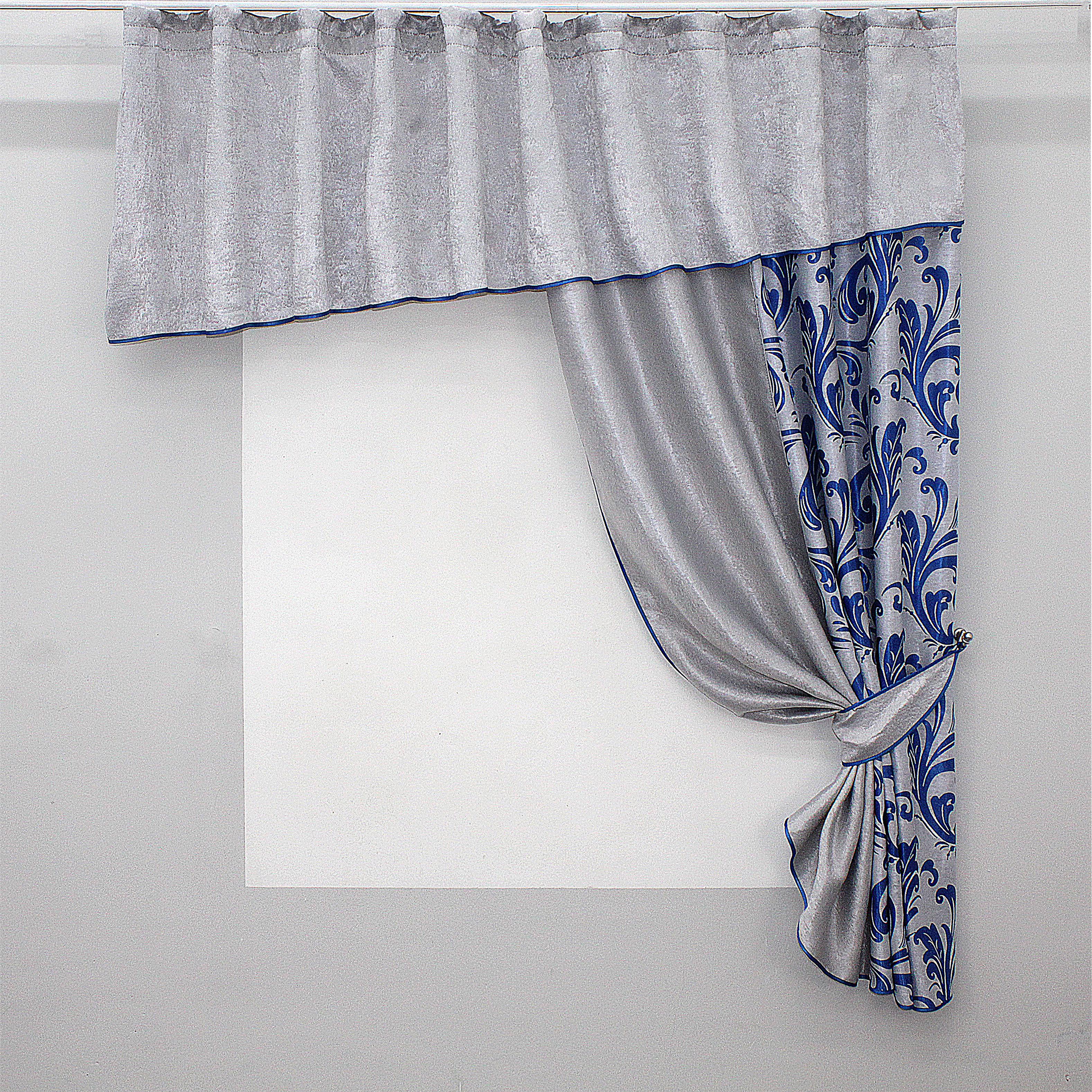 Штора с ламбрекеном VR-Textil № 097к 270х170 см Серый/Синий (50-931)