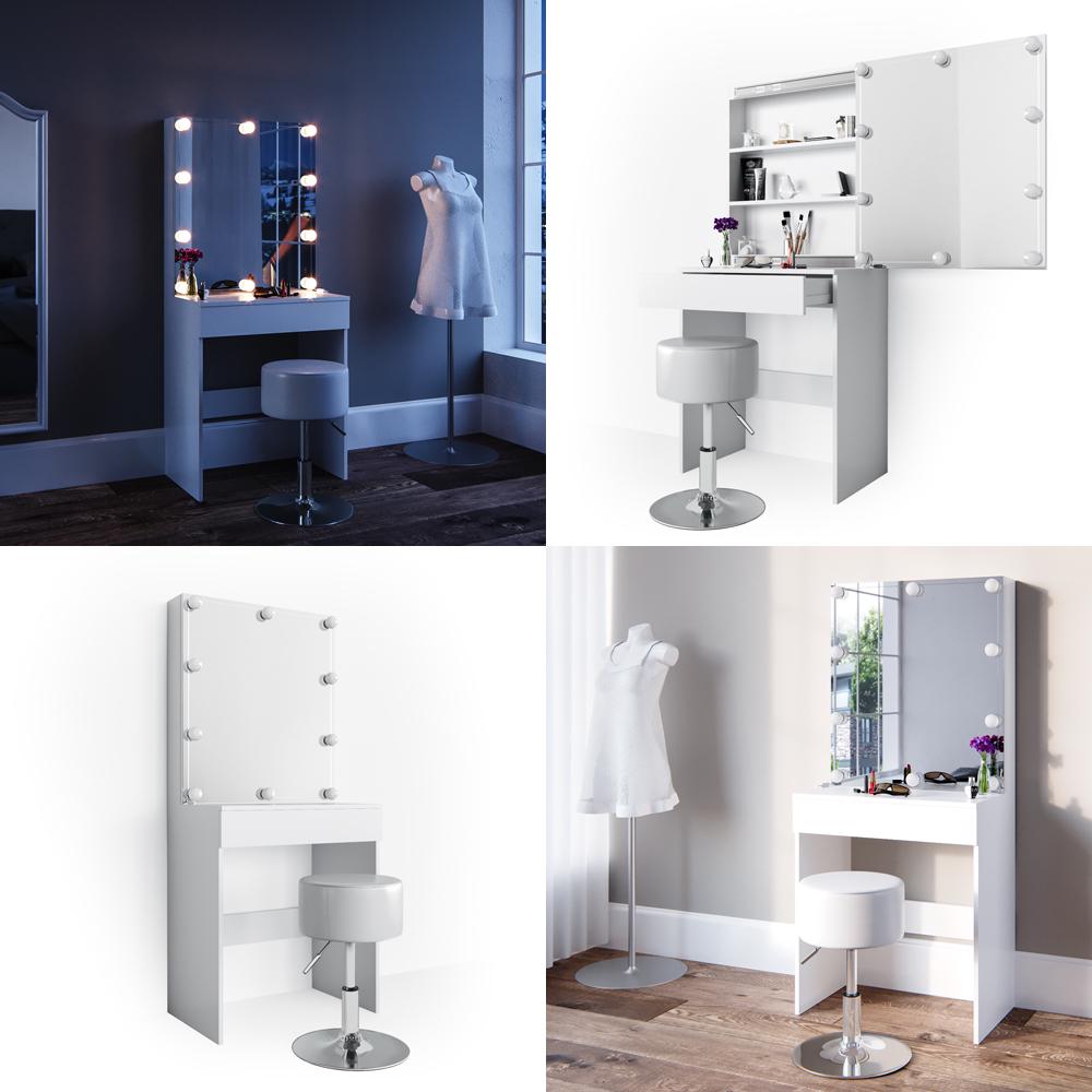 Туалетный столик Vicco Melle с подсветкой и стулом Белый - фото 8