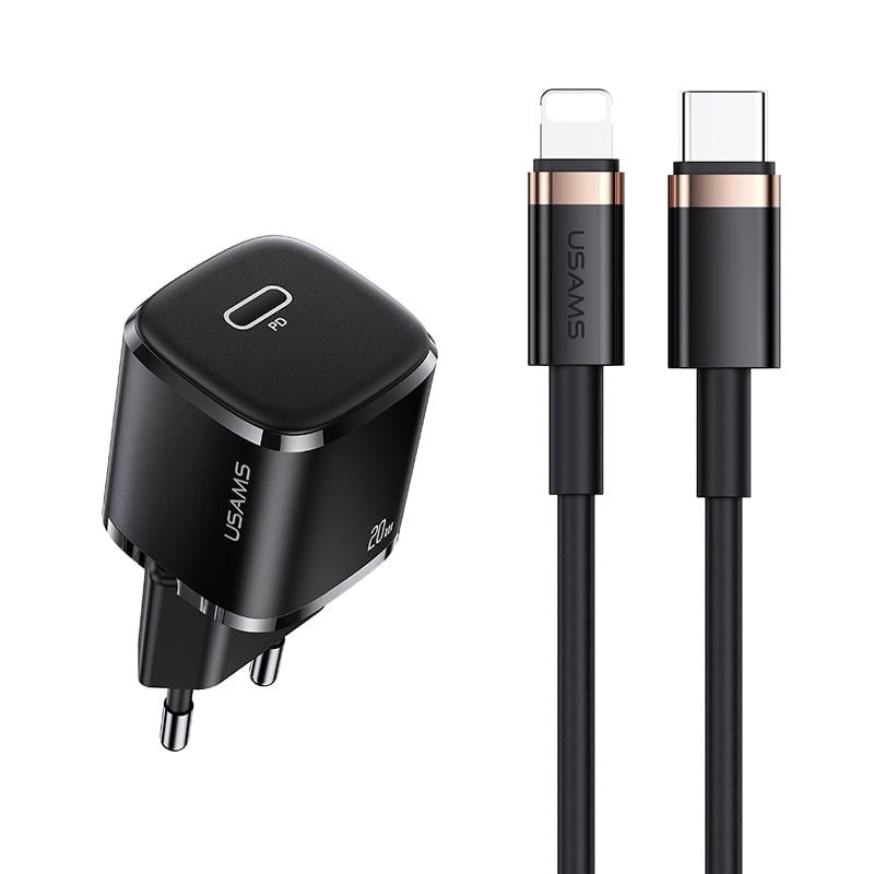 Зарядний пристрій Usams T36 Type-C to Lightning cable XFK Super Cube Series CC124 1 Type-C 20W PD Black (535419) - фото 1