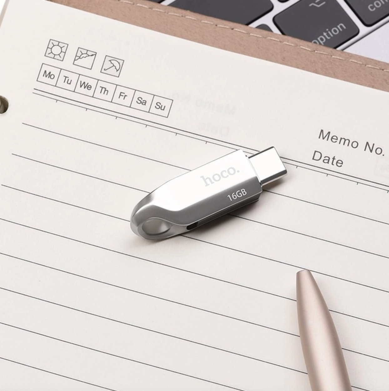 Флешка высокоскоростная USB 3,0 Type-C HOCO 16GB с поддержкой OTG 2в1 Silver (10482219) - фото 2