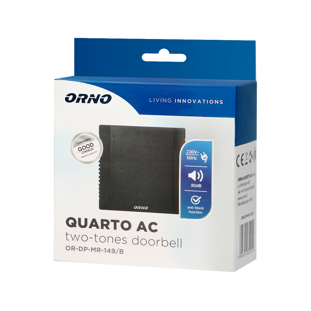 Звонок ORNO QUARTO AC 2 тоновый Черный OR-DP-MR-149/B - фото 2 Звонок ORNO QUARTO AC 2 тоновый Черный OR-DP-MR-149/B - фото 2