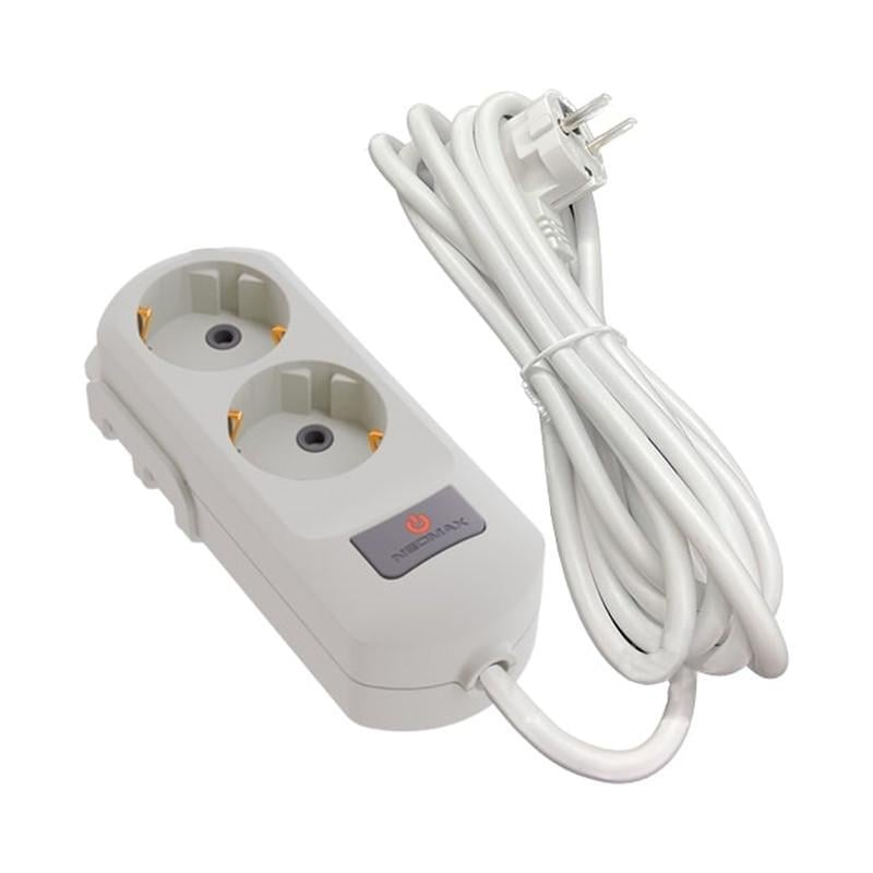 Подовжувач Neomax 2 м 2 гнізда з заземленням/з кнопкою Білий (NX503202) - фото 1 Подовжувач Neomax 2 м 2 гнізда з заземленням/з кнопкою Білий (NX503202) - фото 1