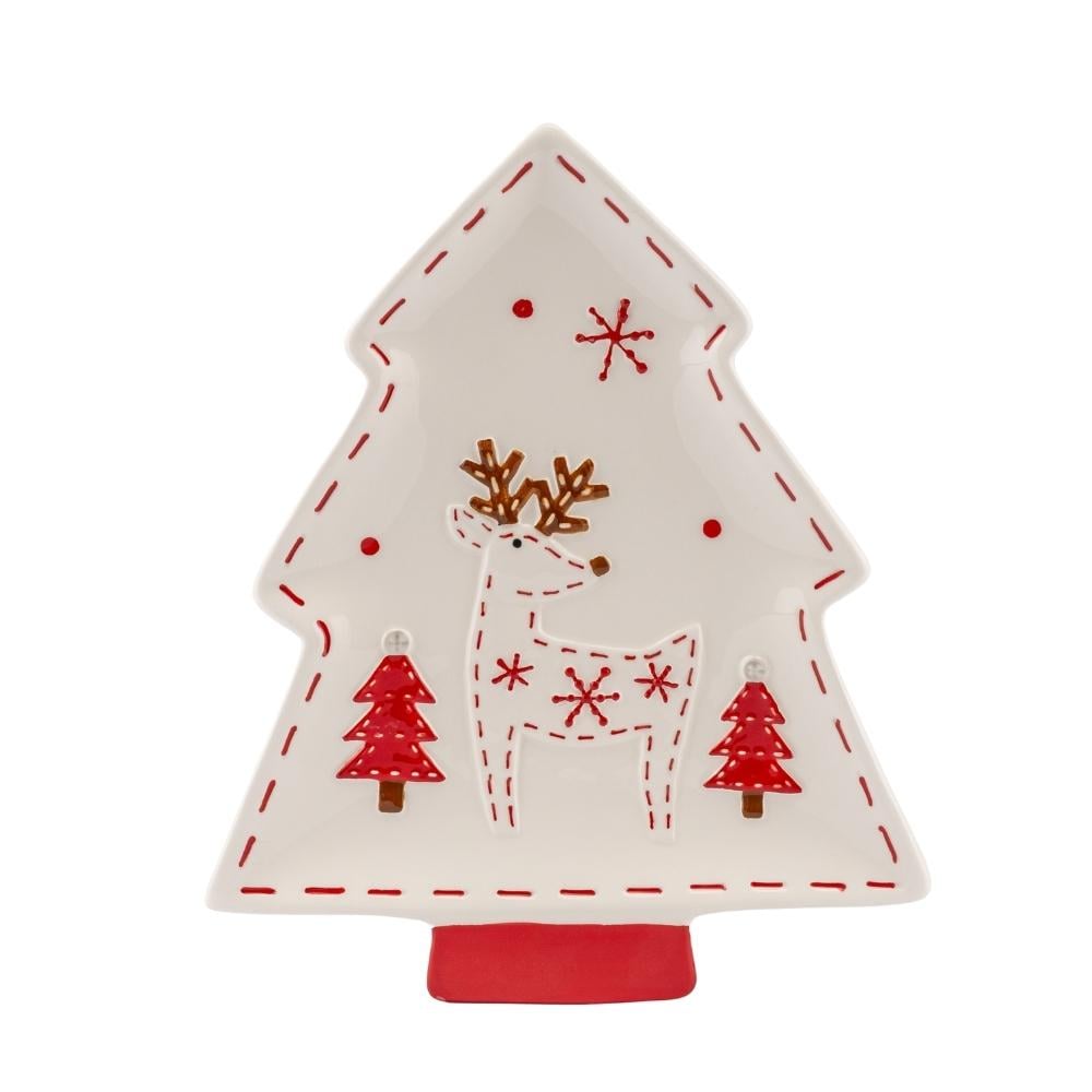 Новогоднее блюдо для сервировки Елка с оленем 27,3 см Белый (147-81-6038-003)