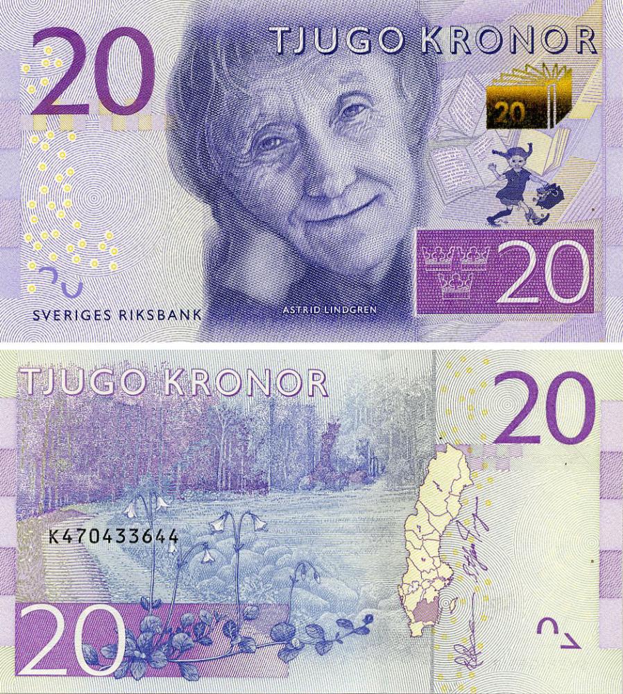 Коллекционная банкнота Швеция 20 крон 2015/2022 UNC Signature Broman/Ingves (P69c)