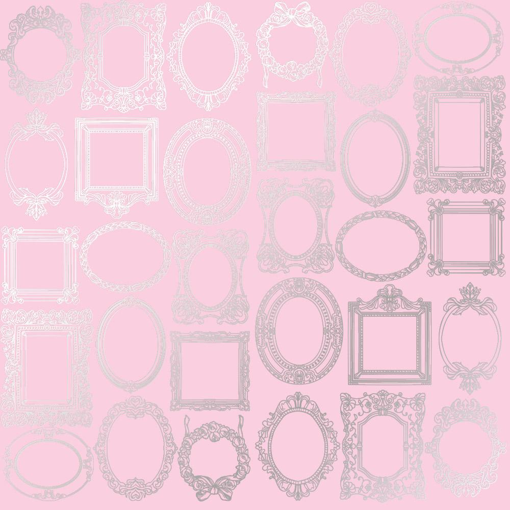 Лист бумаги односторонний Silver Frames с серебряным тиснением 30,5х30,5 см Light Pink
