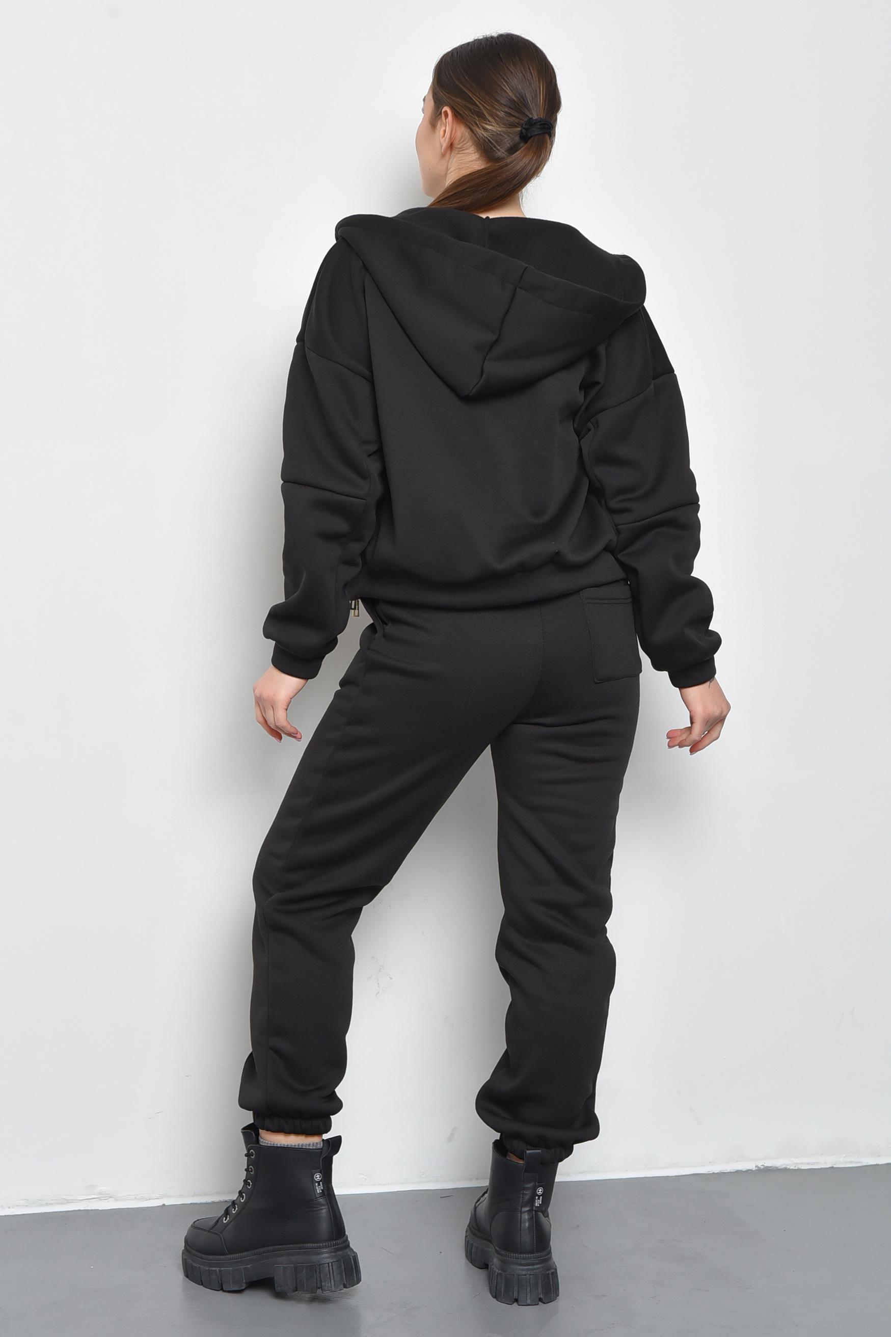 Спортивний костюм жіночий на флісі M-L Чорний (168820) - фото 3 Спортивний костюм жіночий на флісі M-L Чорний (168820) - фото 3