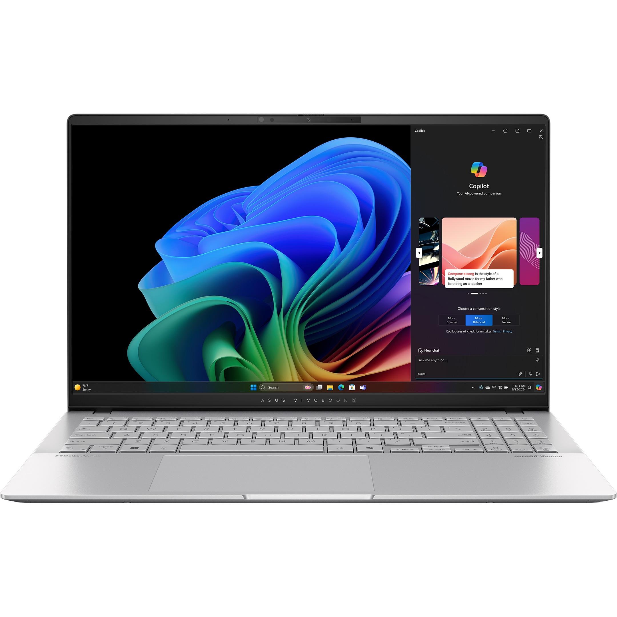 Ноутбук Asus VivoBook S 15 OLED S5507QA-MA004W SnapdragonхPlus X1P 42 100 16/1 TB Cool Silver (fbcd9b16)