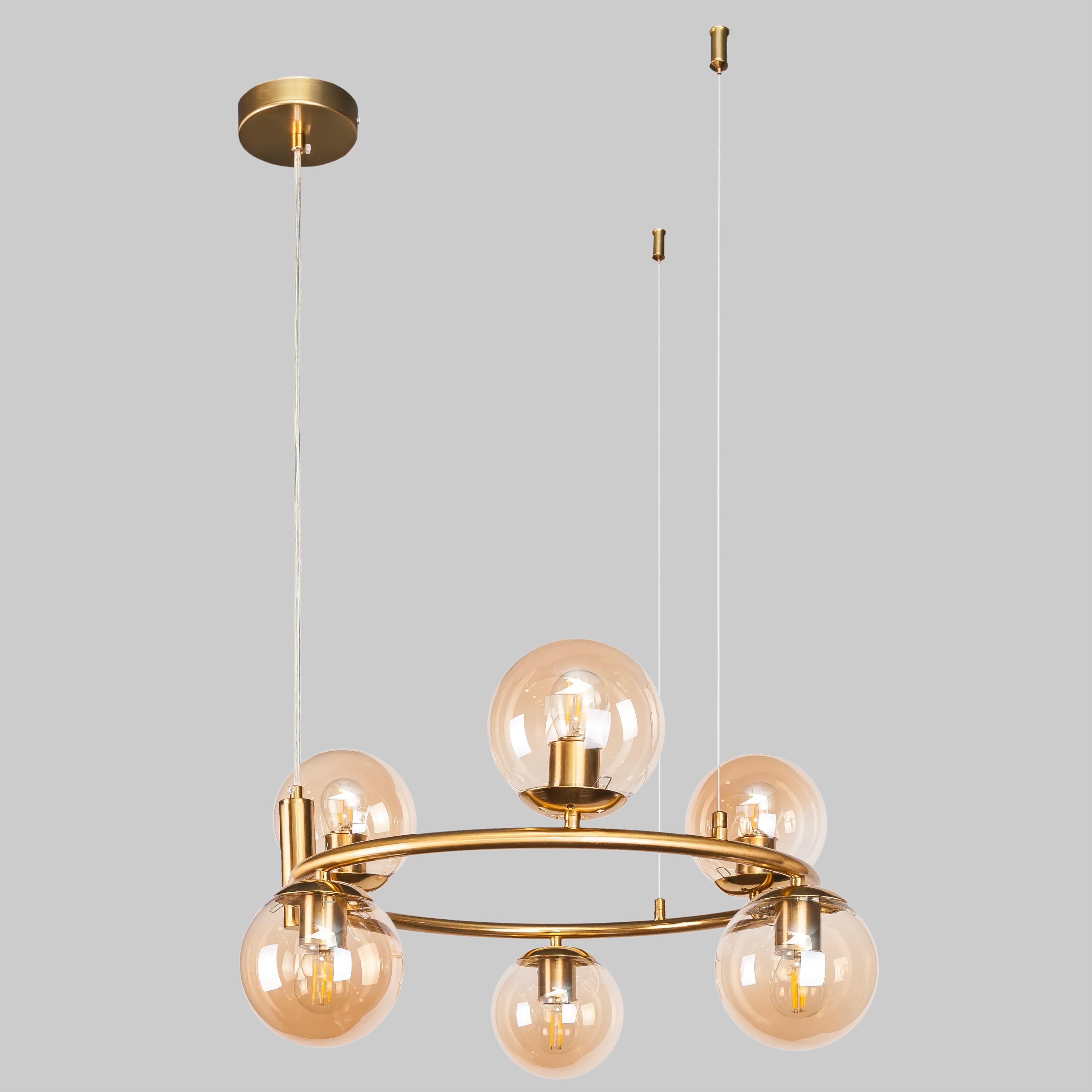 Люстра подвесная Bubbles круглая на 6 ламп Бронзовый (52-1011-6 BRZ+BR) Люстра подвесная Bubbles круглая на 6 ламп Бронзовый (52-1011-6 BRZ+BR)