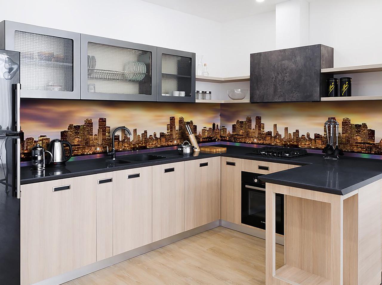 Кухонный фартук Город сепия небоскребы из самоклеющейся виниловой пленки 60х300 см Коричневый