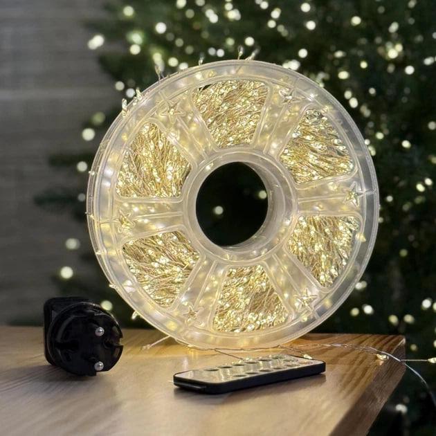 Гірлянда Мішура з пультом 100 м 220В Білий теплий/Срібний дріт (8763452)