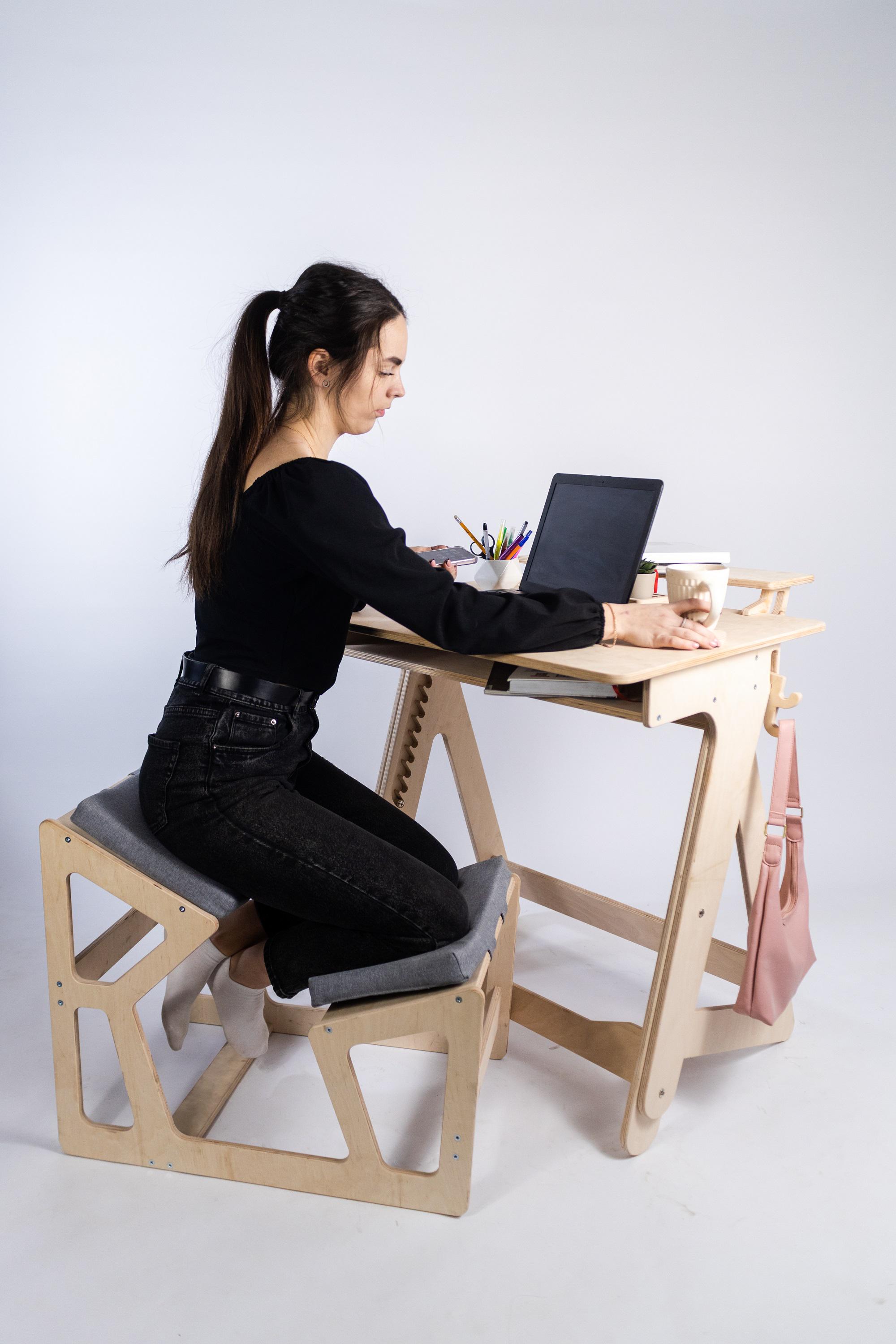 Комплект стол компьютерный трансформер ТО-2 XL/стул коленный ТО-7 Натуральный - фото 2