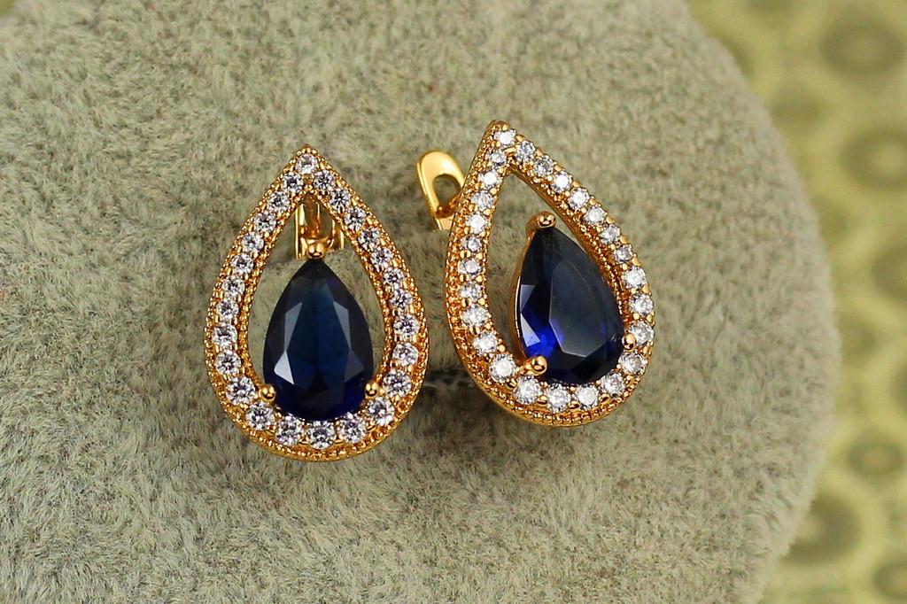 Серьги Xuping Jewelry Капля с синим камнем в окантовке 1,8 см Золотистый (2570347993)