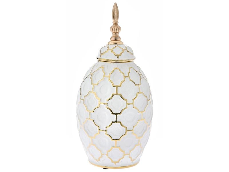 Настольная керамическая ваза с крышкой Light House Фаберже 34,5 см Белый