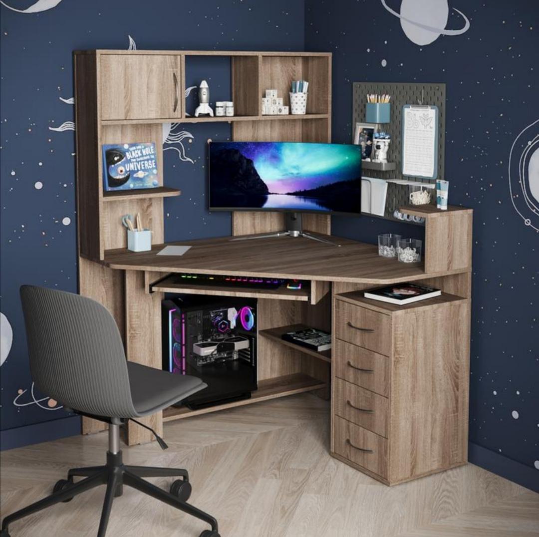 Стіл кутовий комп'ютерний з тумбою та полицями Трюфель Стіл кутовий комп'ютерний з тумбою та полицями Трюфель