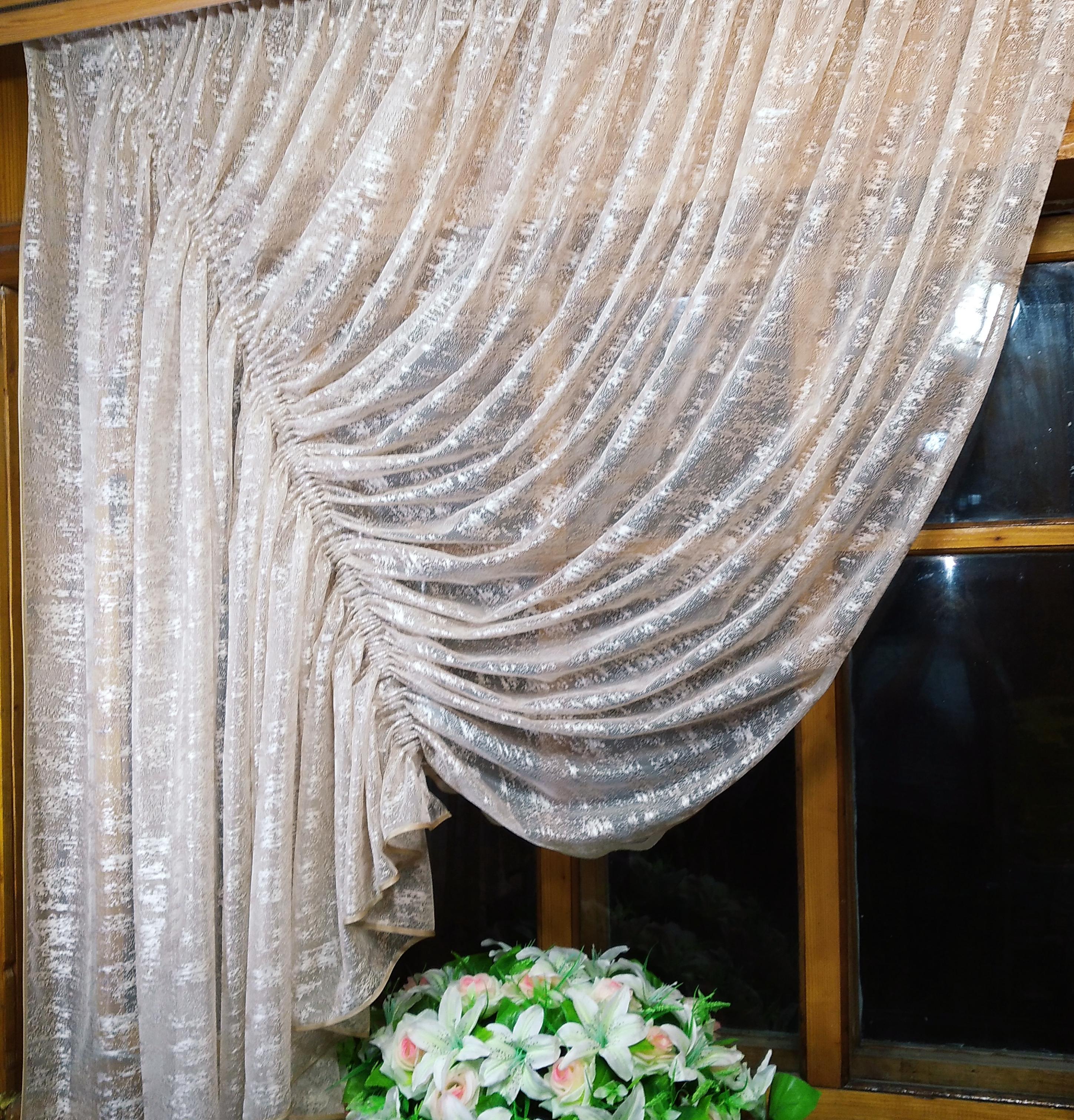 Занавеска кухонная Камелия левая Бежевый/Мрамор - фото 3