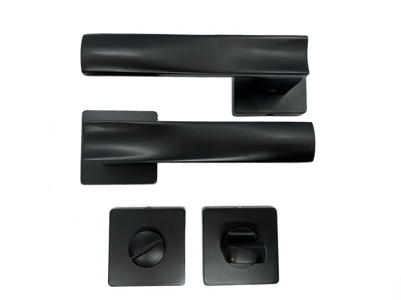 Врізний замок-засувка з ручками Vortex AS-16 Black matte WC на розетках для міжкімнатних дверей