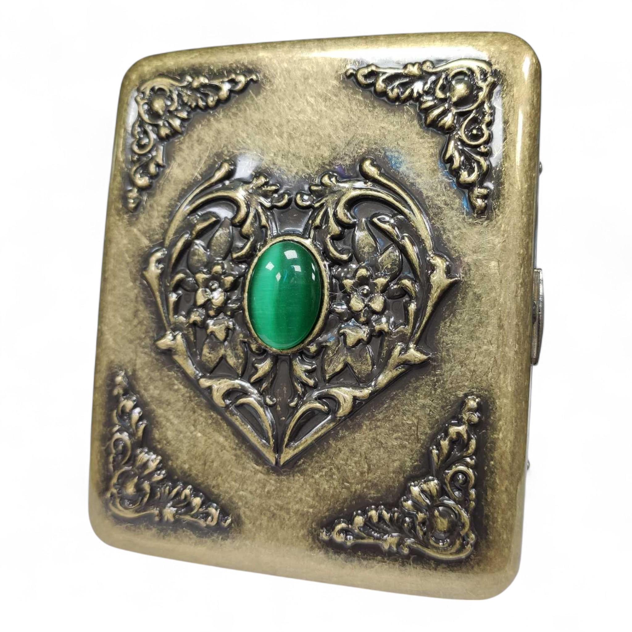 Портсигар металлический RUIPAI Emerald Brass Floral на 20 сигарет в подарочной упаковке (XT-3-150C)