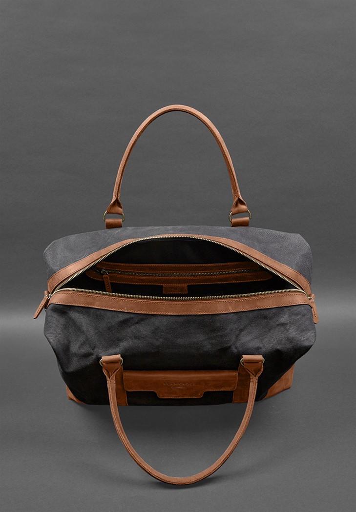 Дорожня сумка з канвасу та натуральної шкіри Crazy Horse Світло-коричневий (A-028160) - фото 4