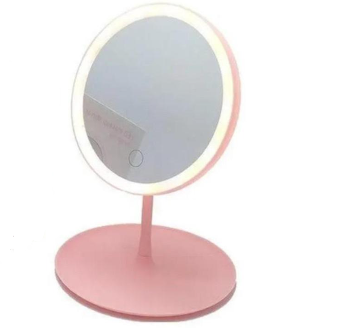 Зеркало круглое с подсветкой LED со встроенным аккумулятором Розовый