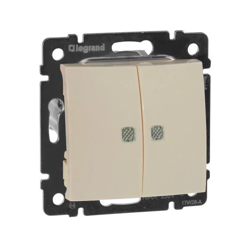 Выключатель двухклавишный Legrand Valena с подсветкой Слоновая кость (774328)